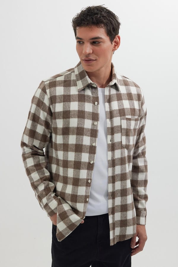 Erkek Slim Fit Dar Kesim Uzun Kollu Cepli Kareli Dama Desenli Kışlık Oduncu Gömlek - 1 Alana 1 Bedava
