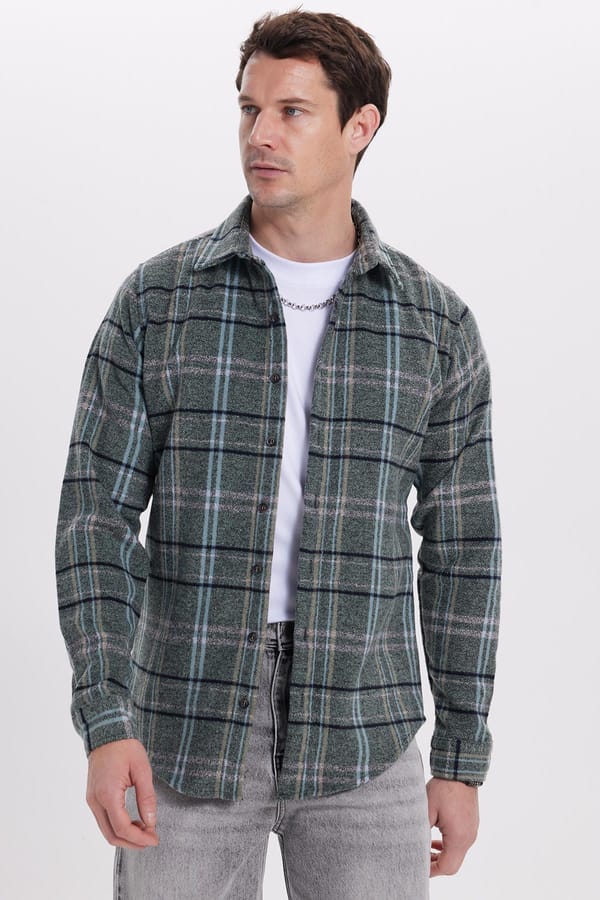 Erkek Slim Fit Dar Kesim Kareli Kışlık Oduncu Gömlek - Oduncu Gömleklerde - 1 Alana 1 Bedava