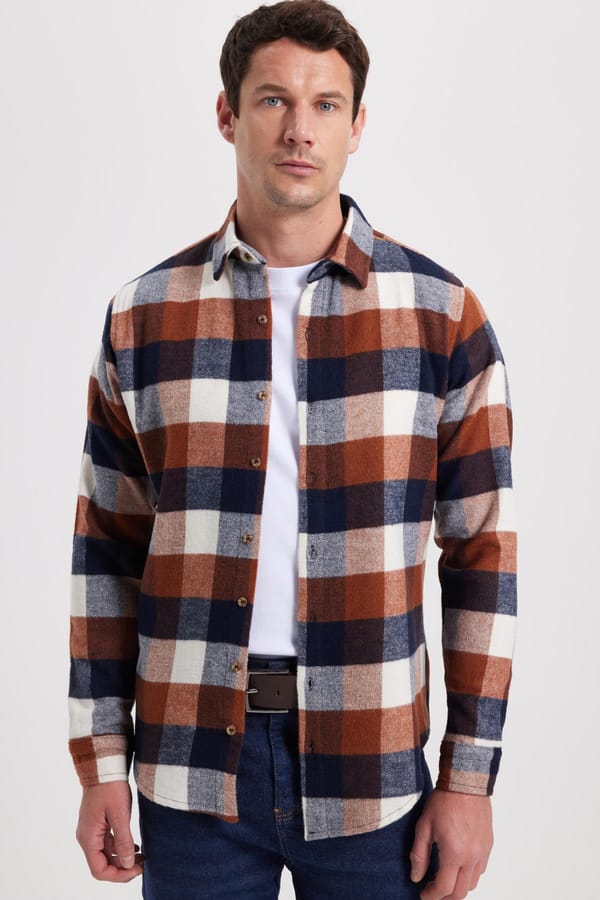 Erkek Slim Fit Dar Kesim Kareli Kışlık Oduncu Gömlek - 1 Alana 1 Bedava