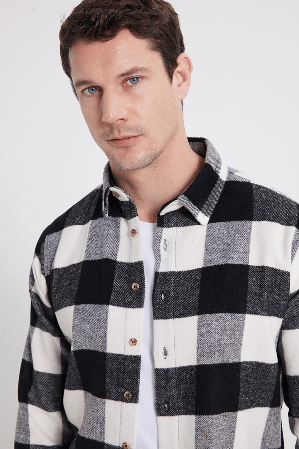 Erkek Slim Fit Dar Kesim Kareli Kışlık Oduncu Gömlek - Oduncu Gömleklerde - 1 Alana 1 Bedava