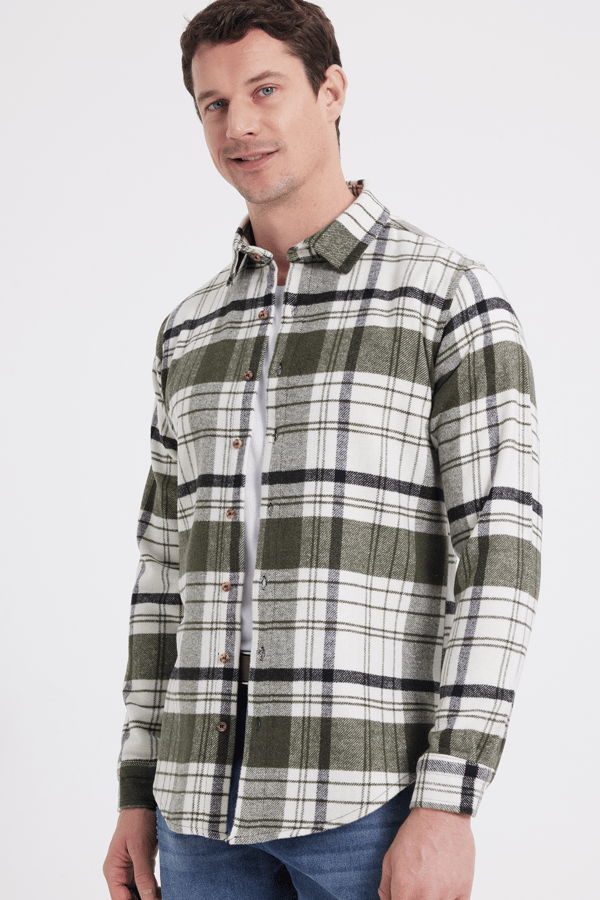 Erkek Slim Fit Dar Kesim Kareli Kışlık Oduncu Gömlek - 1 Alana 1 Bedava