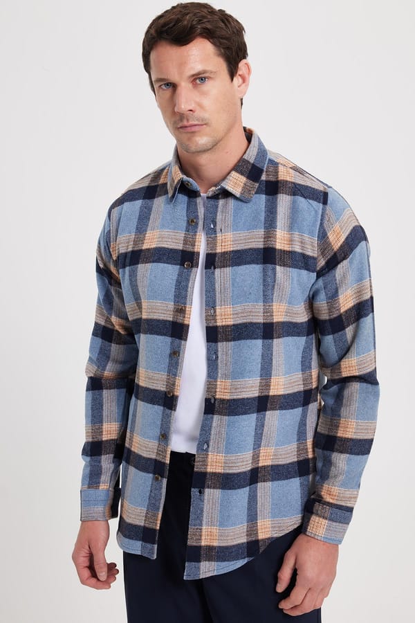 Erkek Slim Fit Dar Kesim Kareli Kışlık Oduncu Gömlek - 1 Alana 1 Bedava