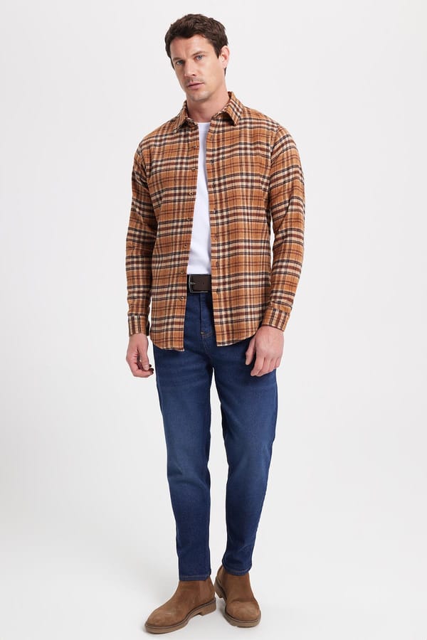 Erkek Slim Fit Dar Kesim Kareli Kışlık Oduncu Gömlek - Oduncu Gömleklerde - 1 Alana 1 Bedava