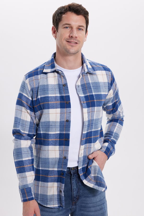 Erkek Slim Fit Dar Kesim Kareli Kışlık Oduncu Gömlek - Oduncu Gömleklerde - 1 Alana 1 Bedava