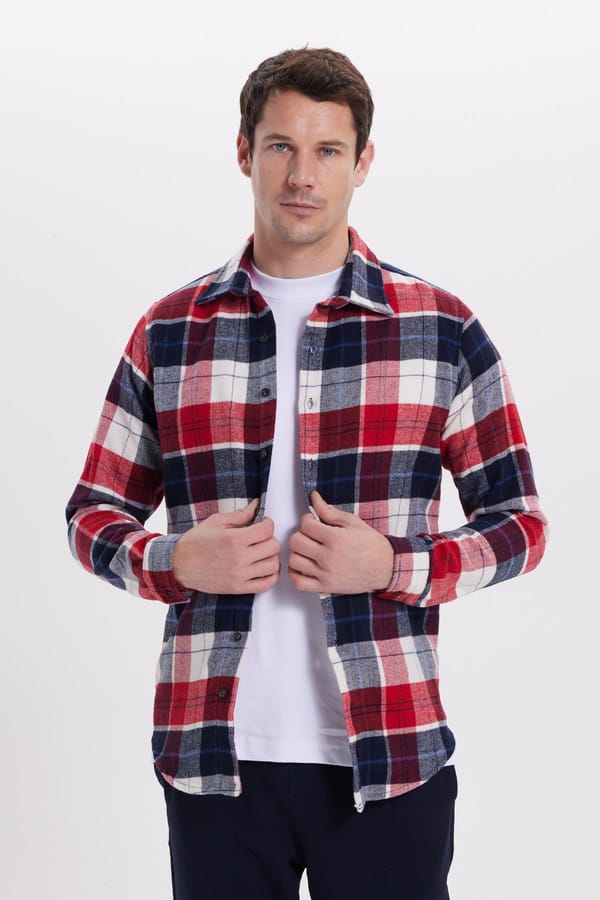 Erkek Slim Fit Dar Kesim Kareli Kışlık Oduncu Gömlek - Oduncu Gömleklerde - 1 Alana 1 Bedava