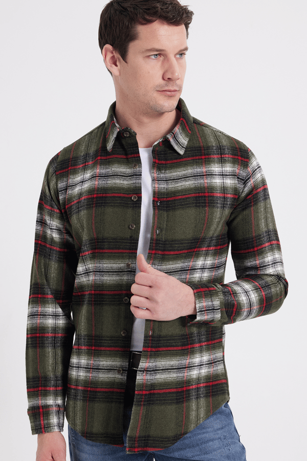 Erkek Slim Fit Dar Kesim Kareli Kışlık Oduncu Gömlek - Oduncu Gömleklerde - 1 Alana 1 Bedava