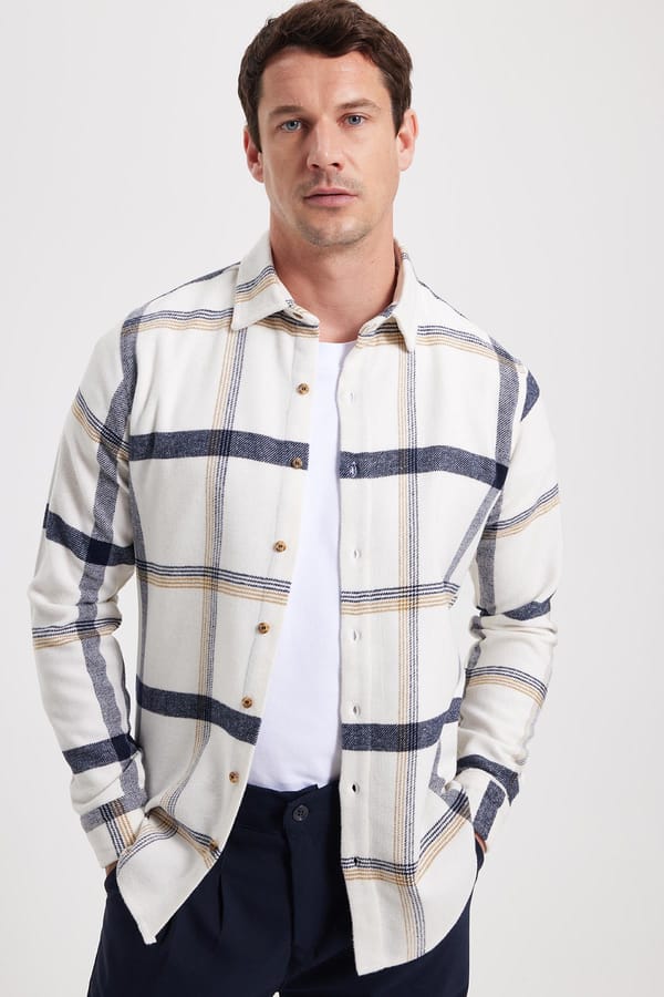 Erkek Slim Fit Dar Kesim Kareli Kışlık Oduncu Gömlek - Oduncu Gömleklerde - 1 Alana 1 Bedava
