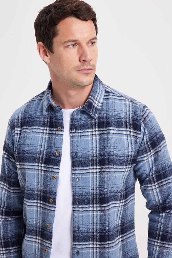 Erkek Slim Fit Dar Kesim Kareli Kışlık Oduncu Gömlek - 1 Alana 1 Bedava