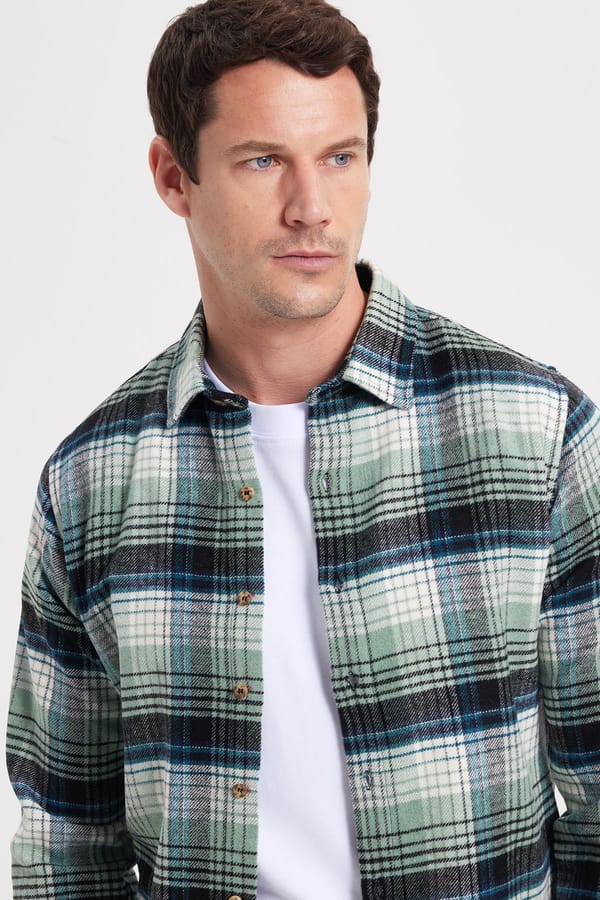 Erkek Slim Fit Dar Kesim Kareli Kışlık Oduncu Gömlek - Oduncu Gömleklerde - 1 Alana 1 Bedava