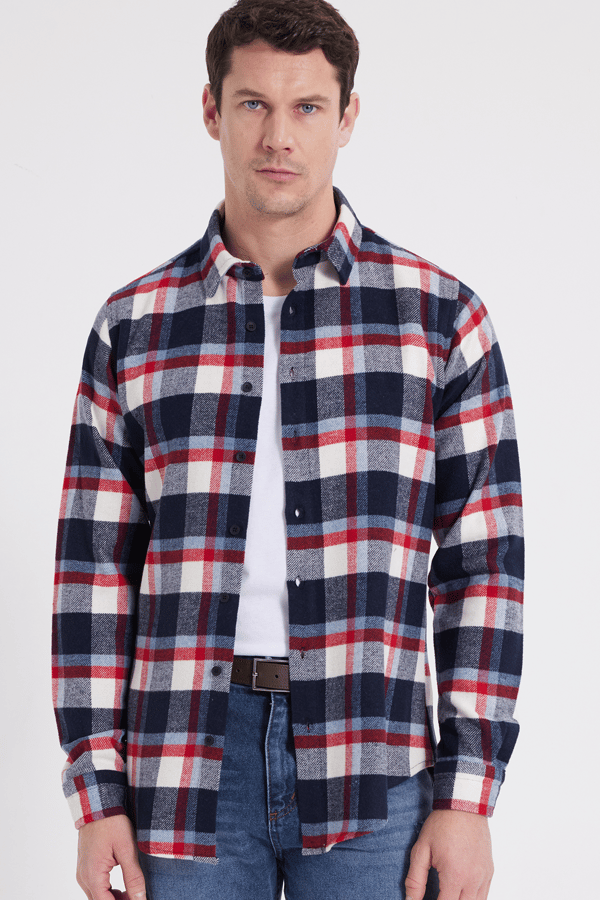 Erkek Slim Fit Dar Kesim Kareli Kışlık Oduncu Gömlek - 1 Alana 1 Bedava