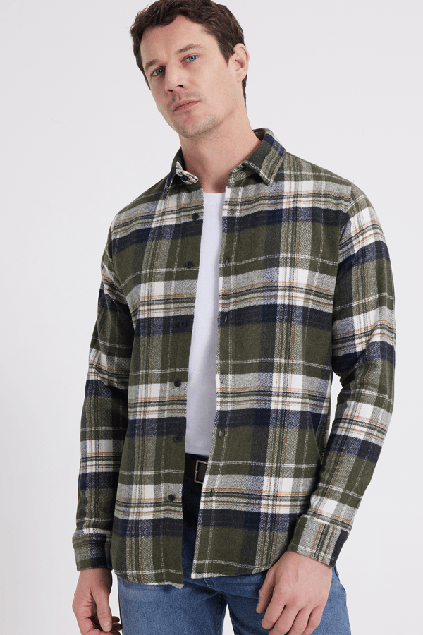 Erkek Slim Fit Dar Kesim Kareli Kışlık Oduncu Gömlek - 1 Alana 1 Bedava