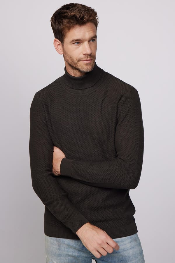 Erkek Slim Fit Balıkçı Yaka Desenli Gri Triko Kazak - Tudors 1 Alana 1 Bedava