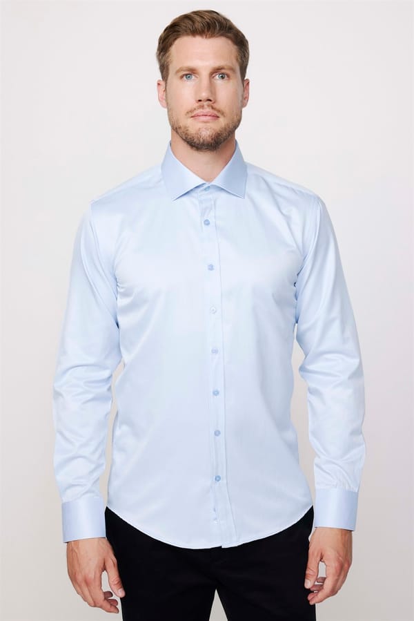 Modern Slim Fit Düz Saten Pamuklu Erkek Gömlek - 4 Mevsim Gömleklerde - 1 Alana 1 Bedava