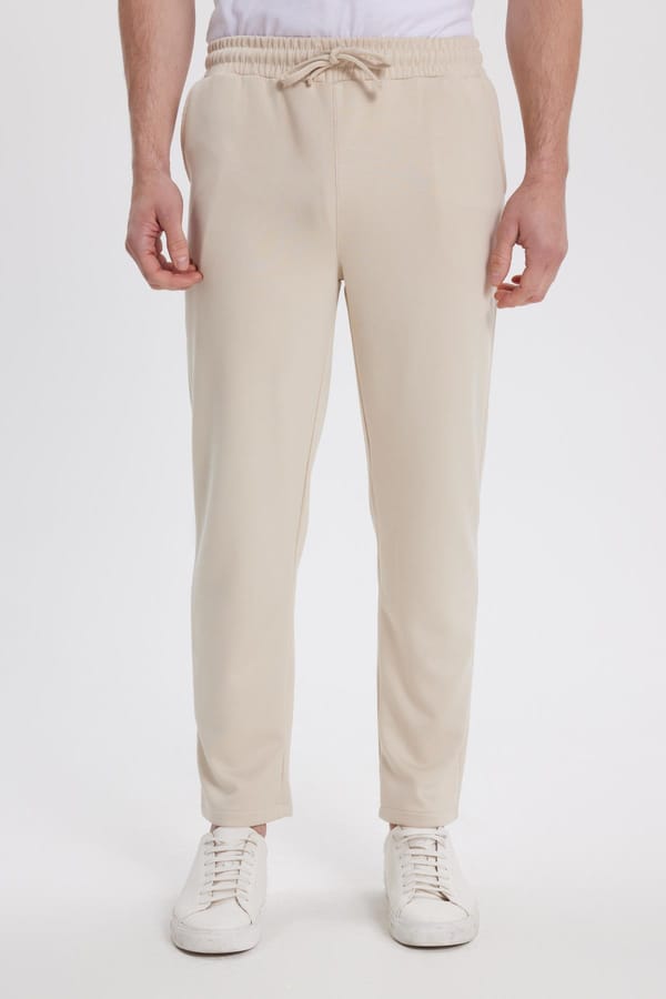 Erkek Slim Fit Dar Kesim Beli Bağcıklı 3 Cepli Geniş Paça Kemik Eşofman Altı - Sweatshirtlerde - 1 Alana 1 Bedava