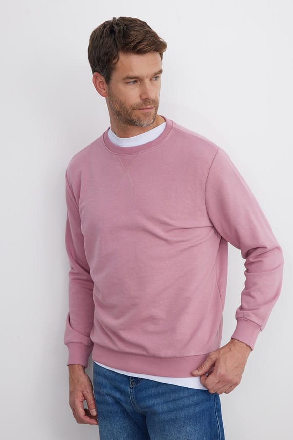 Unisex Relax Fit Rahat Kesim %100 Pamuk 3 İplik Basic Lila Bisiklet Yaka Sweatshirt - Sweatshirtlerde - 1 Alana 1 Bedava