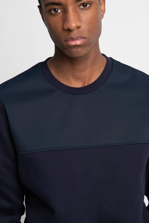 Unisex Oversize Geniş Kesim %100 Pamuk Yumuşak Dokulu İçi Polarlı Önü Parçalı Lacivert Bisiklet Yaka Sweatshirt - 1 Alana 1 Bedava