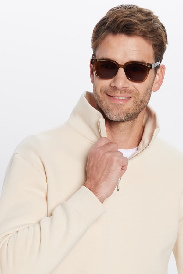 Unisex Relax Fit Rahat Kesim Pamuklu İçi Polarlı Yarım Fermuarlı Ekru Dik Yaka Sweatshirt - Sweatshirtlerde - 1 Alana 1 Bedava