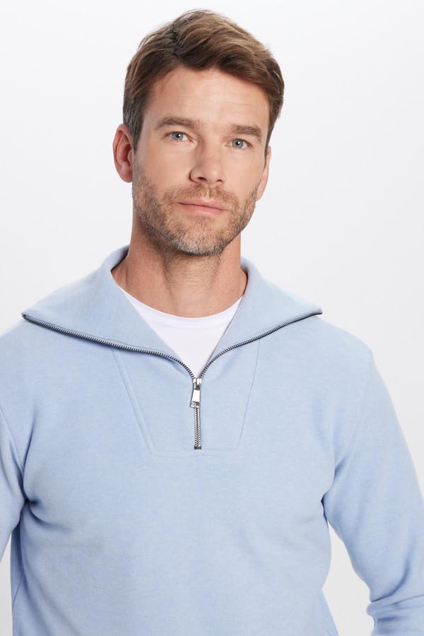 Unisex Relax Fit Rahat Kesim Fitilli Desenli Pamuklu Yarım Fermuarlı Mavi Dik Yaka Sweatshirt - Sweatshirtlerde - 1 Alana 1 Bedava