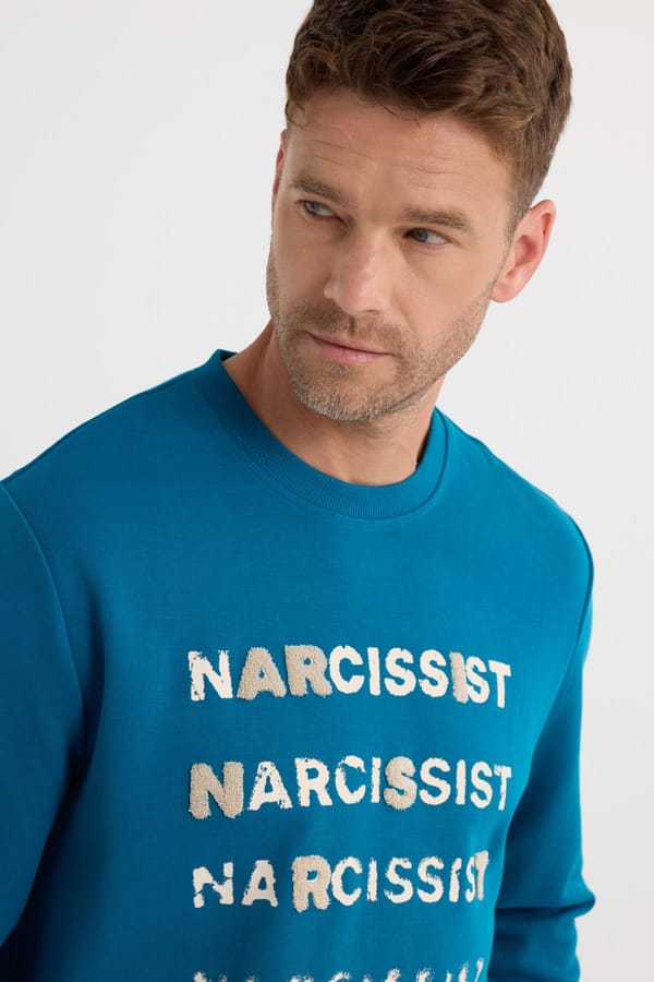 Unisex Oversize Pamuklu Yumuşak Dokulu Bisiklet Yaka İçi Polarlı Baskılı Turkuaz Sweatshirt​​​​​​​ - Sweatshirtlerde - 1 Alana 1 Bedava