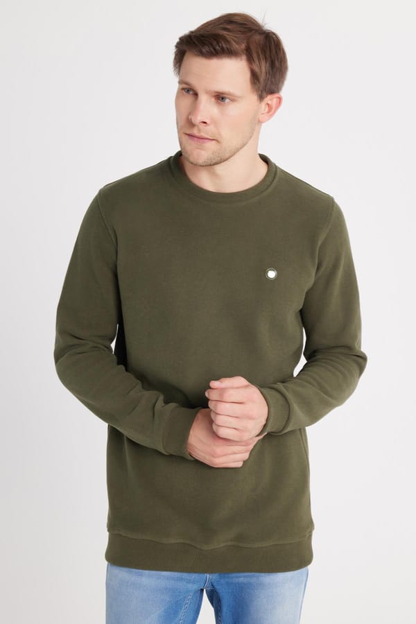 Erkek Slim Fit Dar Kesim Pamuklu Selanik Kumaş Bisiklet Yaka Haki Sweatshirt - Tudors 1 Alana 1 Bedava