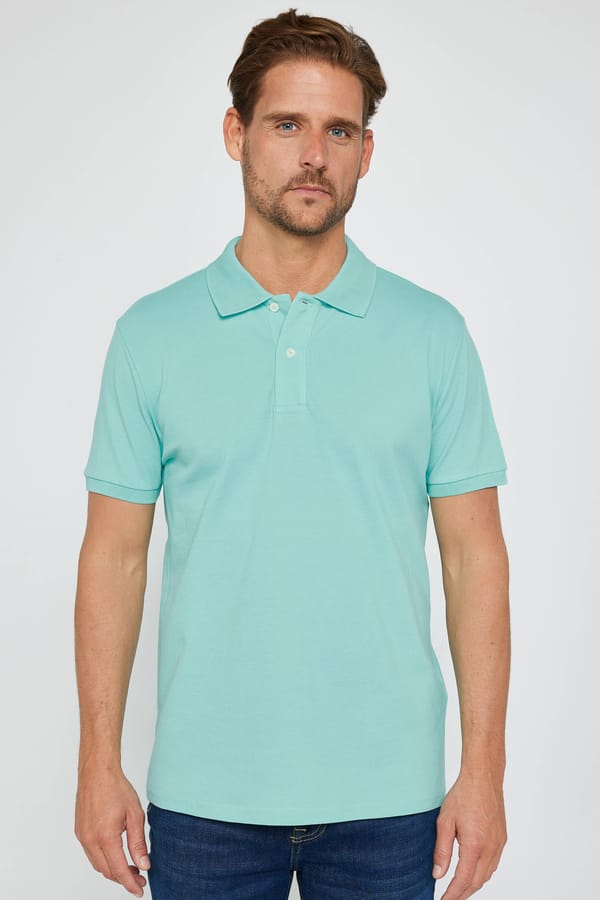 Erkek Slim Fit Dar Kesim %100 Pamuk Düz Pike Yeşil Polo Yaka Tişört - Tişörtlerde - 1 Alana 1 Bedava