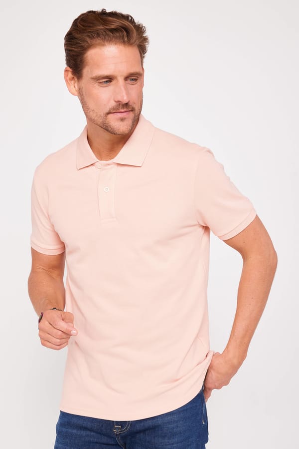 Erkek Slim Fit Dar Kesim %100 Pamuk Düz Pike Somon Renk Polo Yaka Tişört - Tişörtlerde - 1 Alana 1 Bedava