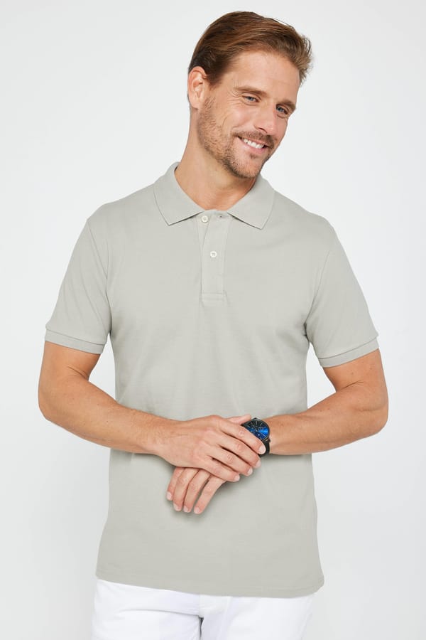 Erkek Slim Fit Dar Kesim %100 Pamuk Düz Pike Gri Polo Yaka Tişört - Tişörtlerde - 1 Alana 1 Bedava