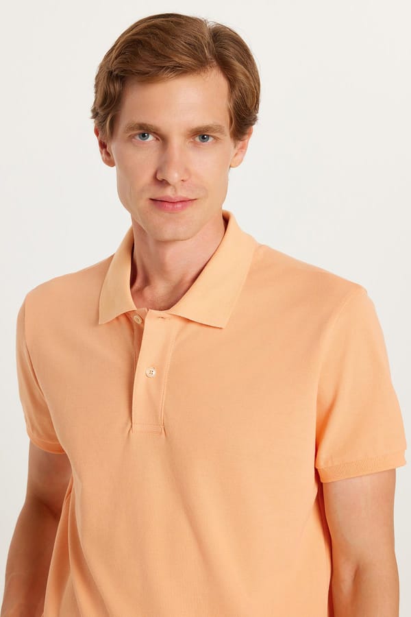 Erkek Slim Fit Dar Kesim %100 Pamuk Turuncu Polo Yaka Tişört - Tişörtlerde - 1 Alana 1 Bedava