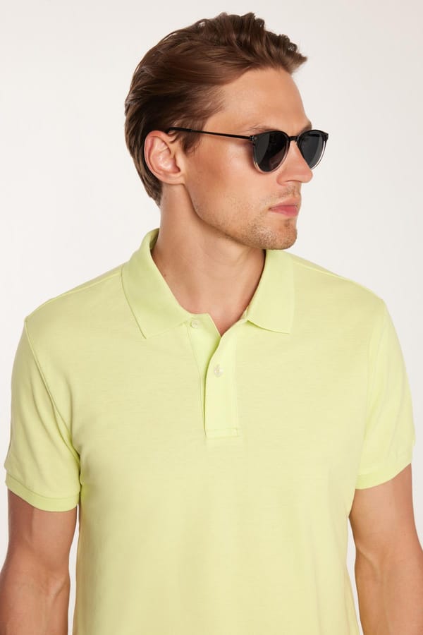 Erkek Slim Fit Dar Kesim %100 Pamuk Yeşil Polo Yaka Tişört - 1 Alana 1 Bedava