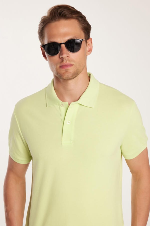 Erkek Slim Fit Dar Kesim %100 Pamuk Yeşil Polo Yaka Tişört - Tişörtlerde - 1 Alana 1 Bedava