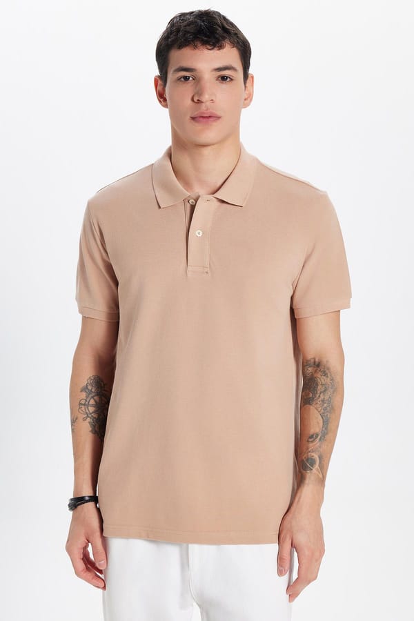 Erkek Slim Fit Dar Kesim %100 Pamuk Vizon Polo Yaka Tişört - Tişörtlerde - Tudors 1 Alana 1 Bedava