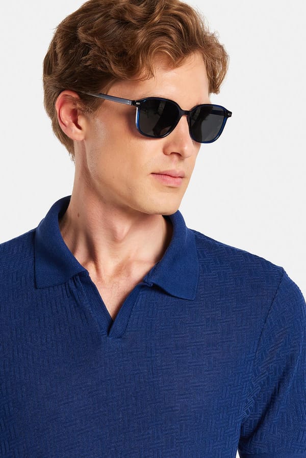 Erkek Slim Fit Dar Kesim Viskon Kumaş Desenli Düz Pike Düğmesiz Lacivert Polo Yaka Tişört - Tişörtlerde - 1 Alana 1 Bedava