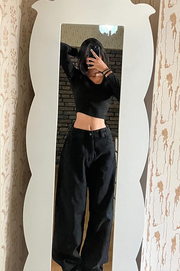 Siyah Kemer Detay Wide Leg Jean — Athlo Basic müşteri fotoğrafı