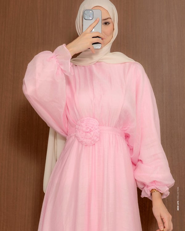 Aksesuarlı Noya Pembe Elbise