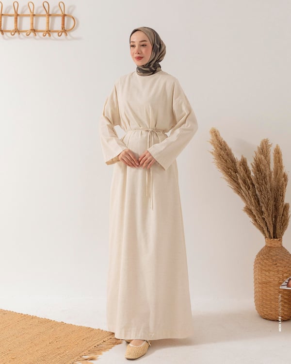 Basic Krem Keten Elbise