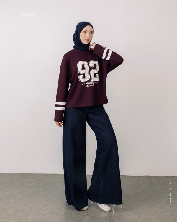 Baskılı Bordo Sweat