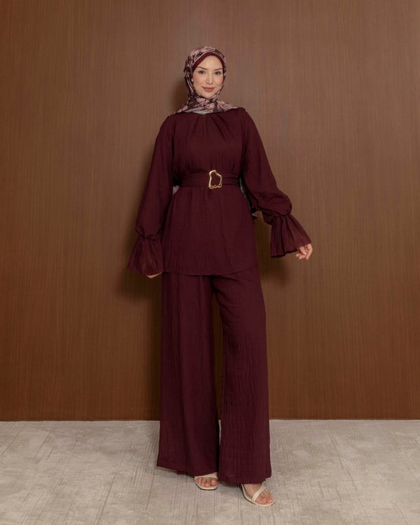 Bileği Pile Detaylı Bordo Takım