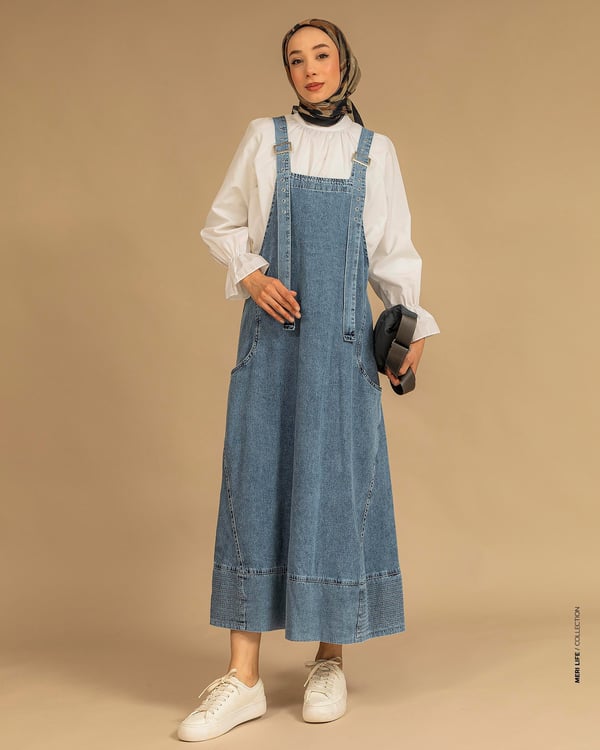 Cep Detaylı Mavi Denim Jile