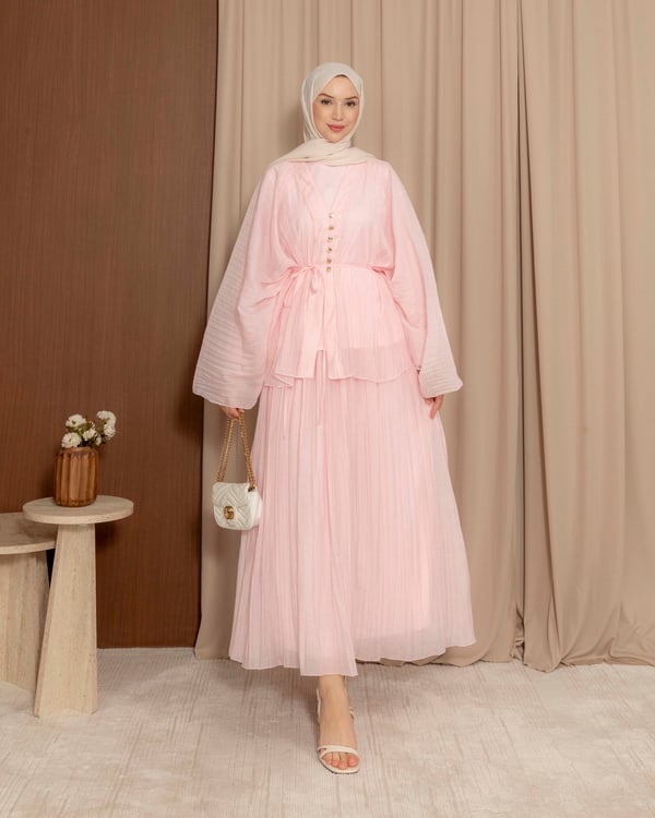 Düğme Detaylı Pembe Takım