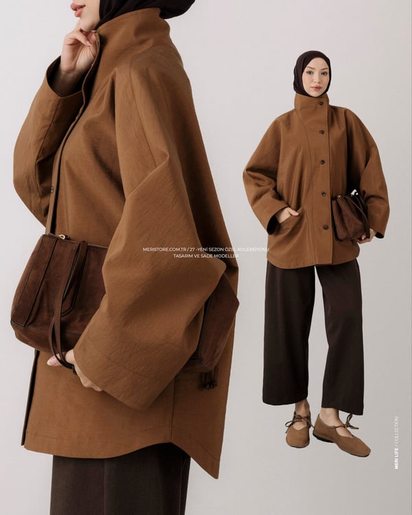 Enezia Yaka Detaylı Camel Ceket