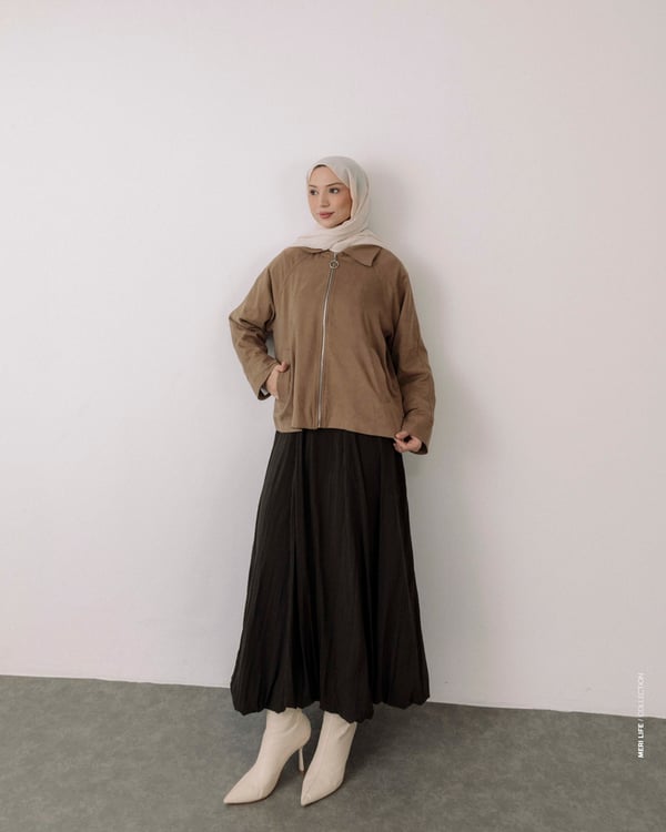 Fermuarlı Camel Ceket