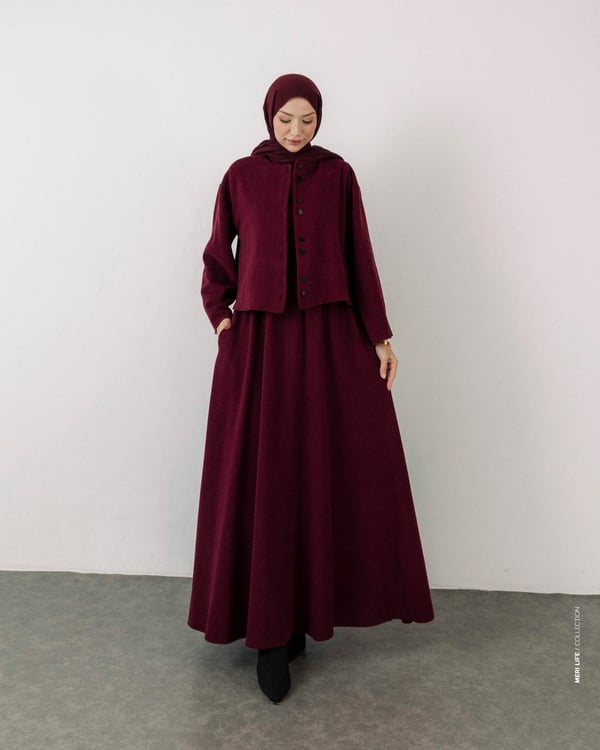 Fitilli Ceket Jile Bordo Takım