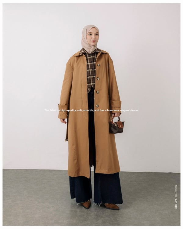 Gizli Düğmeli Camel Trençkot