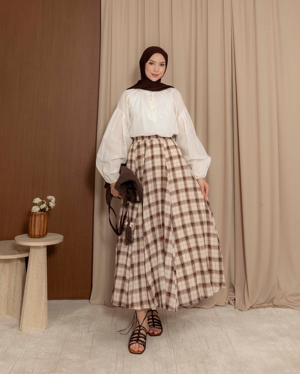 Kahve Çizgili Ekose Etek