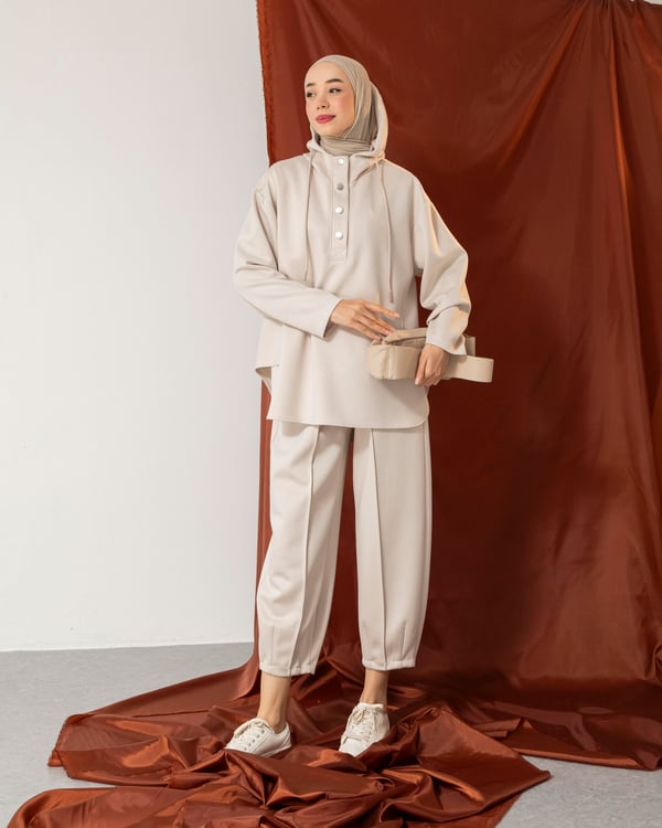 Kapşonlu Sweat Pantolon Krem Takım