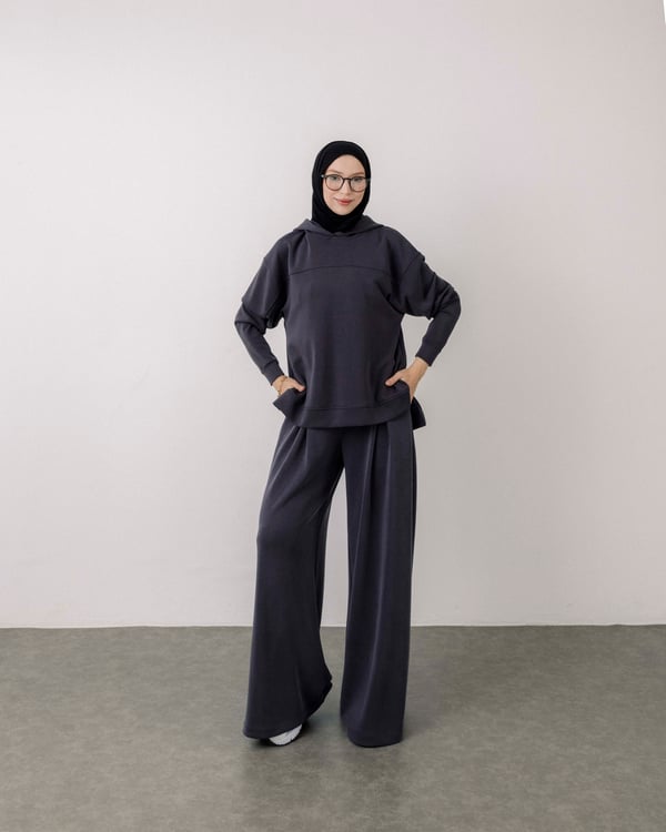 Kapüşonlu Sweat Pantolon Füme Takım