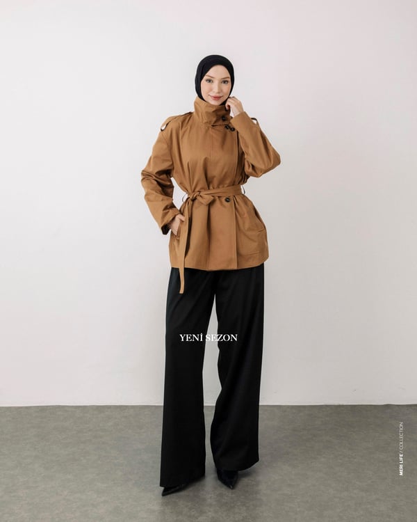 Omuz Apoletli Camel Trençkot