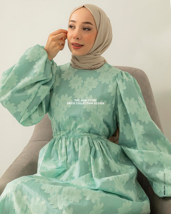 Oversize Beli Tünelli Mint Yeşili Elbise
