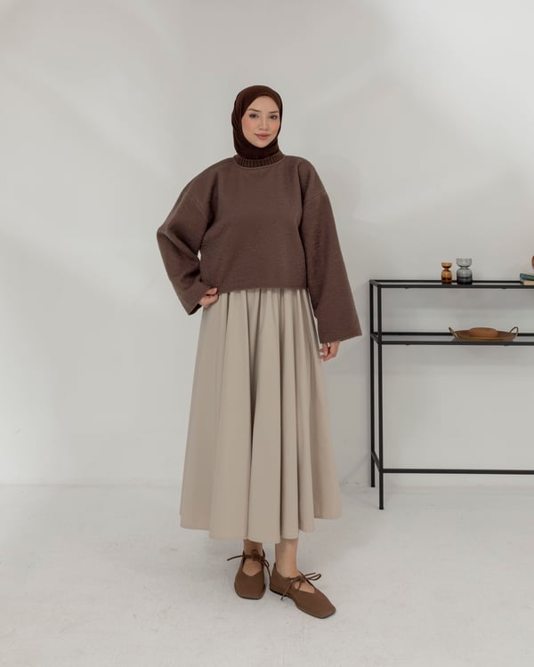 Oversize Bisiklet Yaka Kahve Kaşe Bluz