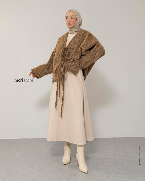 Oversize Çift Bağcıklı Açık Kahve Ceket